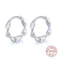 Minimalist S925 sterling silver hoop earrings with a twisted chain design in silver finish - White Gold (Twisted)
