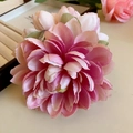 Macro shot of realistic gradient pink fabric rose hair clip detail with green leaves - Pink Lotus Claw Clip (85#)