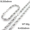 Silver stainless steel twist chain jewelry set with necklace and bracelet in 8mm width - Steel Color Twisted Rope Chain Set (KS226826-Z)