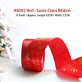 Red Christmas satin ribbon 3.2cm wide with gold Merry Christmas print and Santa patterns - ASD02 Red - Santa Claus / 3.2CM Wide - 10 Yards (Approx. 92CM)