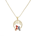 Collana dorata con ciondolo a forma di gatti in smalto rosso e blu con piccoli zirconi - Gatti Rossi e Blu