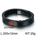 Schwarzes medizinisches Lederarmband mit rotem Äskulapstab und edlem Metallverschluss - Schwarze Platte Schwarzer Silikon-Texturstil (KB111407-K)