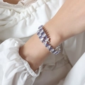Titanium steel bracelet featuring purple and white marquise-cut zircon stones - Purple Zircon Steel Color