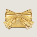 Elegant gold bow-shaped clutch bag with luxury woven texture and metallic finish - Gold / 26x15x5CM