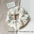 Beige floral lace scrunchie with blue vintage flowers, 12.5cm diameter hair accessory - 37# Blue Rose
