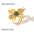 Macro detail of 18k gold flower ring featuring green turquoise inlay and brushed texture - Brushed Texture Turquoise Flower Style (NB-R2023076)