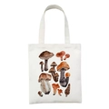 White canvas tote bag featuring a vintage botanical watercolor mushroom print - Vintage Biological Mushroom Atlas Style (STD27-K)