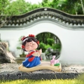 Ancient style Tang Dynasty girl figurine in blue Hanfu dress for desk decoration - 1056-14 Blue Skirt * Stand / Ancient Style Ornament Series