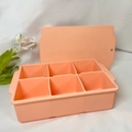 Pink orange 6-grid silicone ice cube tray with 100ml square compartments and lid - 6 Cavities (No Lid) / Orange