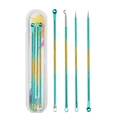 4-piece stainless steel blackhead remover tool set in green and gold gradient with case - 4-Piece Set (Colored Card) / Green Gold