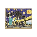 Spilla smaltata artistica Notte stellata e skyline di New York con bordo oro - Statua della Libertà Stellata Skyline (xz9450)