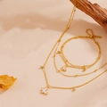 Golden double-layer butterfly necklace and bracelet set in stainless steel with white shell - Gold Set