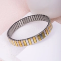 Adjustable stretch bracelet with alternating gold and silver stainless steel links - k0502-Two-tone 9mm
