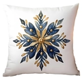 Detail of blue and gold snowflake pattern on a white square Christmas pillowcase - Snowflake Mandala CRD10-18
