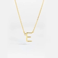 Detailed close-up of golden S925 sterling silver letter E pendant with zircon - Letter E