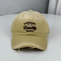 Classic distressed khaki baseball cap featuring Reality embroidery and a ripped brim design - One Size (58-60cm) / Khaki
