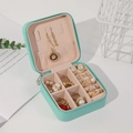 Portable mint green PU leather travel jewelry organizer box with metal zipper closure - 10*10*5 / Lake Blue