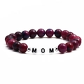 Bracelet MOM en perles de pierre naturelle violette et entretoises argentées pour maman - Style MOM