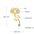 Golden Ruyi lock brooch with white rhinestones and a pearl accent, size 5.2x2.5cm - Ruyi Lock Style (HC0231) / Gold