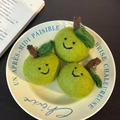 Three handmade green wool felt apple pendants with smiley faces and metal keyrings - Green Apples