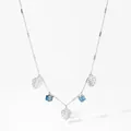 Silver necklace featuring monstera leaf charms and blue square crystals in a minimal style - Silver (D1434)