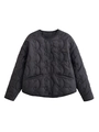 Vue détaillée de la veste matelassée noire avec boutons et un col rond élégant - XS / Noir