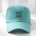 Berretto da baseball verde menta con ricamo a gatto e scritta MEOW in cotone premium - Taglia unica / Verde Acqua