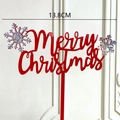 Red Merry Christmas acrylic cake topper with silver glitter snowflakes and 13.8cm width - Silver Snowflake Style / Red