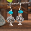 Bohemian silver drop earrings featuring turquoise stones and Tree of Life charms - Tree of Life Pendant (S1833)