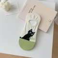Cream low cut invisible cat sock with light green toe and non-slip heel design - Boat Socks Green