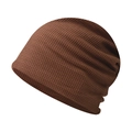 Detailed view of brown waffle knit beanie showing soft texture and elastic fabric - Adjustable / Caramel color