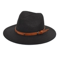 Panama straw hat in black with brown faux leather belt and metal buckle detail - M (56-58cm) / Black