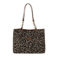 Vintage leopard print tote bag with brown leather handles and gold chain decoration - 36.5/28/10CM / Black Leopard