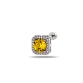 Square princess cut yellow gemstone ear stud with silver screw back for cartilage - Citrine Yellow (Single)