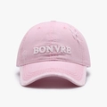 Pink distressed washed baseball cap featuring white 3D letter embroidery and torn details - Adjustable / Pink