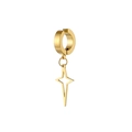 Golden stainless steel hoop earring with a hollow four-pointed star pendant - Cross / Gold
