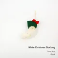 Miniature cream felt Christmas stocking ornament with gold snowflake embroidery - White Christmas Sock