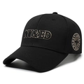 Black embroidered cotton baseball cap with gold NI & ED lettering and globe side patch - Adjustable / Black