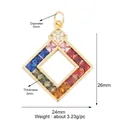Gold plated rhombus pendant with colorful square crystals and micro-pave top link - L244744-Rainbow Zirconia Diamond