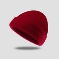 Winter wine red knitted beanie cap for men and women with thick textured warm fabric - One Size / Red