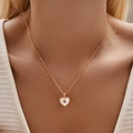 Elegant 18K gold heart necklace with white shell inlay and pink gem for women - KN0463-1-Heart Pink Gem Mother Of Pearl