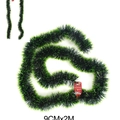 Green Christmas tinsel garland with red Merry Christmas tag, size 9CM x 2M - 2M Dark Green & Green Tinsel (PS-056)