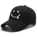 Black cotton baseball cap with white graffiti smile embroidery and curved brim - Adjustable / Black
