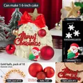 Christmas cake decoration set with Santa figurine, velvet bows, stars and snowflakes - Christmas Cake Set 1