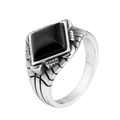 Men's vintage titanium steel ring featuring a square black onyx stone inlay - US 8 / Silver Color Black Onyx