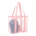 Pink breathable mesh beach tote bag with large capacity for travel and swimming - Light Pink
