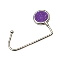 Metallic desk bag hook with round purple glitter inlay and anti-slip rubber base - Purple