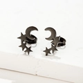 Minimalist matte black moon and star stud earrings in stainless steel for daily wear - 449 Black (Moon Star)