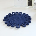 Macro detail of dark blue woven cotton flower-shaped coaster with clear texture - 18cm / Solid Navy Blue