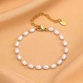 Bracciale da donna in acciaio inossidabile placcato oro 18K con perle e chiusura regolabile - Lunghezza 16+5cm